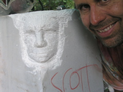 First a practice face in the corner with chisels